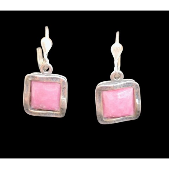 "B" Israel Hand Hammered Sterling Silver 925 Faceted Pink Rose Quartz Earrings - Picture 2 of 7
